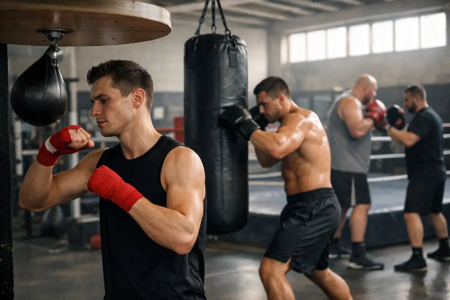 Boxer verschiedener Gewichtsklassen beim Training im Boxstudio