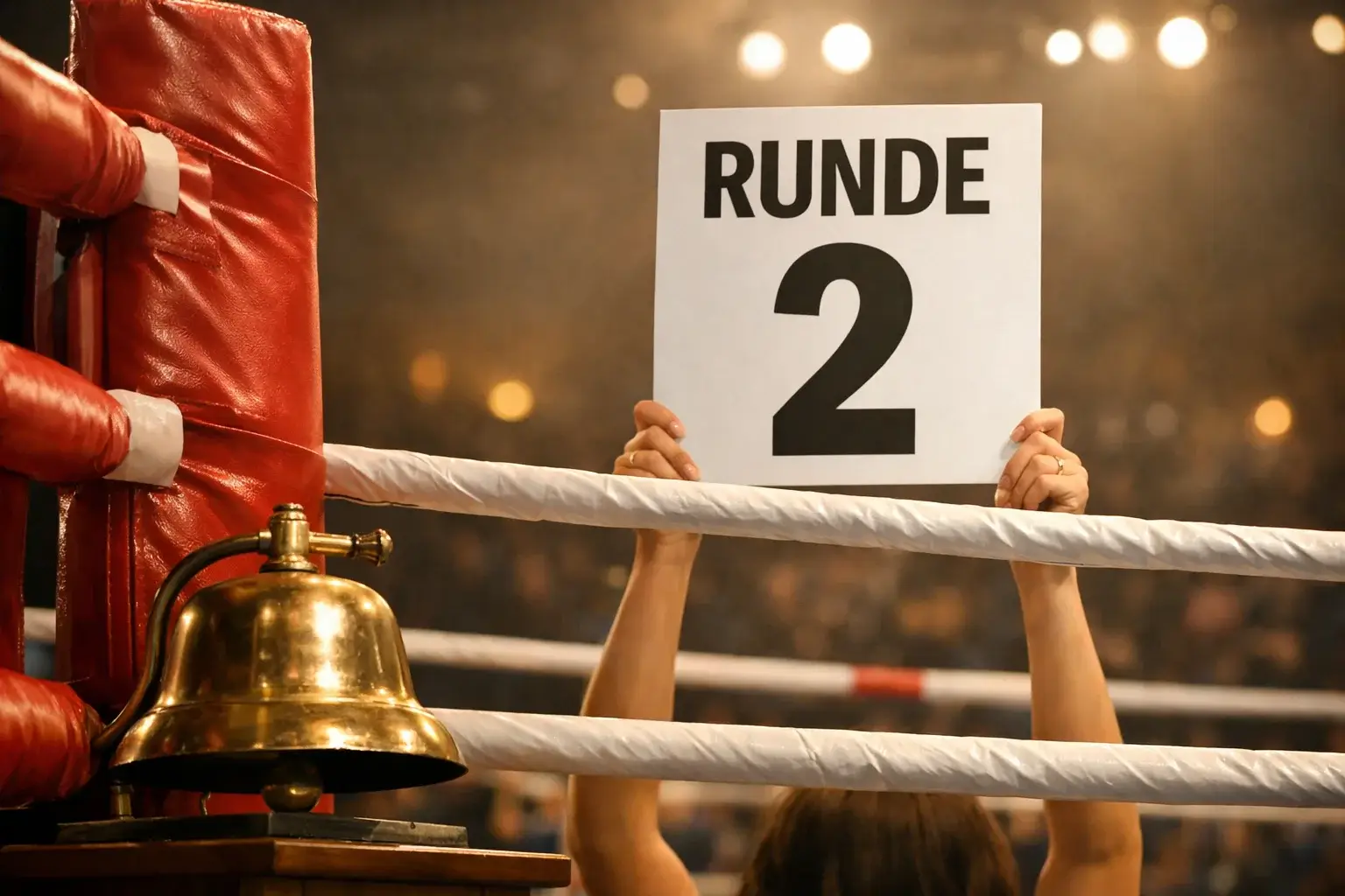 Rundenanzeige und Glocke am Boxring