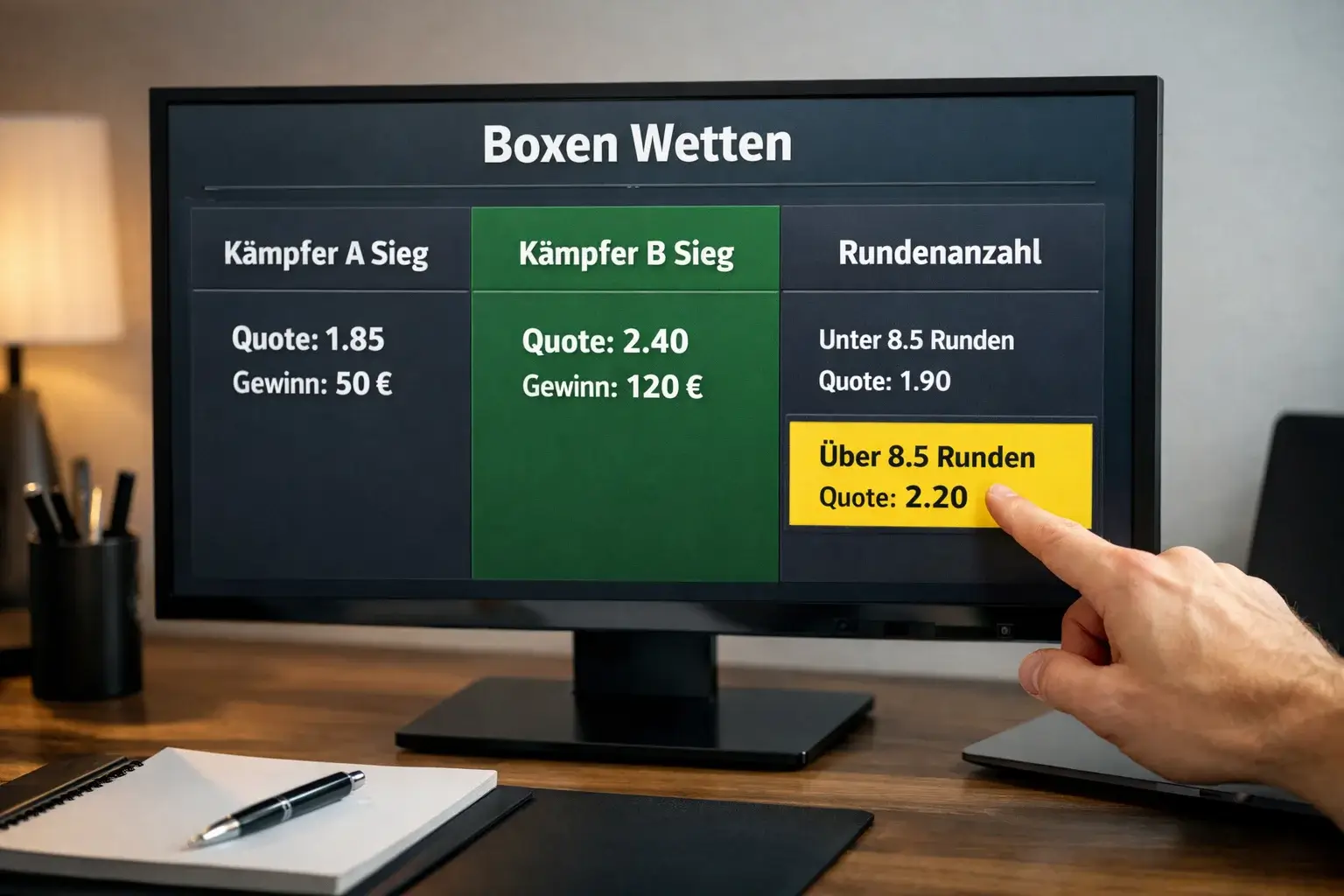 Verschiedene Wettquoten auf einem Bildschirm mit Markierungen